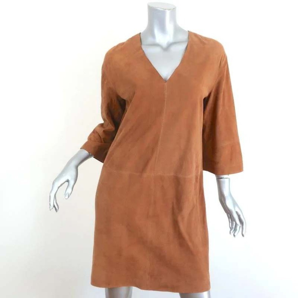 Vince Suede Shift Dress — Camel, Size Medium (100% Lamb Leather)